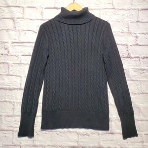 Eddie Bauer Turtleneck Sweater Women Medium Black Cable Knit Cozy Classic Casual